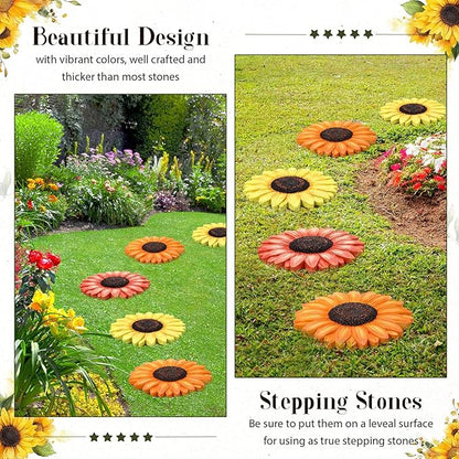 Cinnvoice 3 Pack Garden Stepping Stone Outdoor, Decorative Dimensional Resin Stepping Stones for Patio Pathway Landscaping Walkway Sculpture Yard Backyard Lawn(Sunflower,10 Inches)