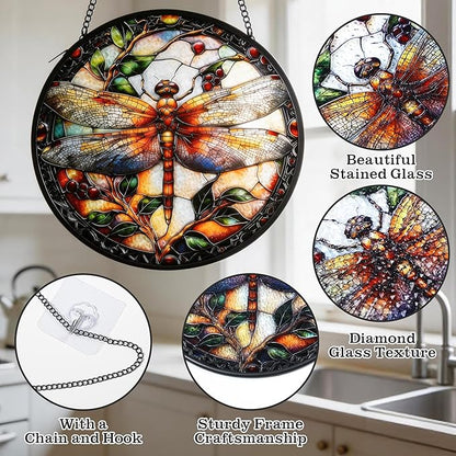 Stained Glass Suncatcher - Dragonfly Stained Glass Window Hanging for Home Decor, Garden & Patio - 6.3 Inch Vibrant Sun Catchers for Windows Hanging - Dragonfly Gifts for Women & Nature Lovers
