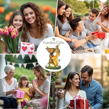 TERESA'S COLLECTIONS Garden Decor, Cute Family Bunny Figurines with Solar Lights, Waterproof Resin Garden Statue,Bunny Garden Gift, Birthday Gifts for Mom Women, Indoor/Outdoor 7.1"