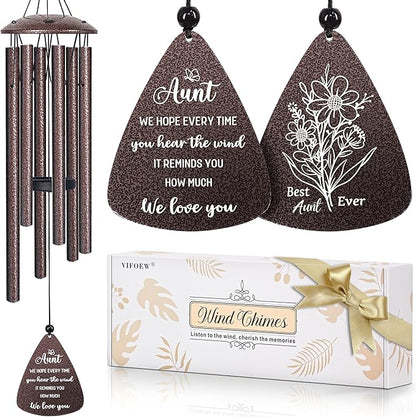 Aunt Gifts, 32" Bronze Wind Chimes, Birthday Gifts for Auntie from Niece Nephew, Auntie Gift Ideas, Best Aunt Ever Gift for Women Birthday Christmas Mother's Day, Home Decor