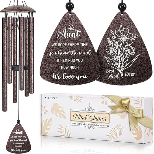 Aunt Gifts, 32" Bronze Wind Chimes, Birthday Gifts for Auntie from Niece Nephew, Auntie Gift Ideas, Best Aunt Ever Gift for Women Birthday Christmas Mother's Day, Home Decor