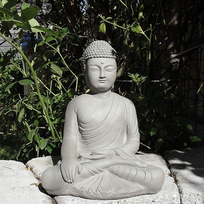 Vintage Master Buddha: Solid Durable Stone Statue with Aged Texture. Perfect Home Design & Sealed for Outdoor Use. Handcrafted USA. (Antique/Gray)
