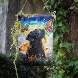 Stained Glass Black Lab Garden Flag for Outside 12x18 Double Sided Small Rainbow Bridge Labrador Dog Memorial Yard Banners Bereavement Pet Sympathy Gift
