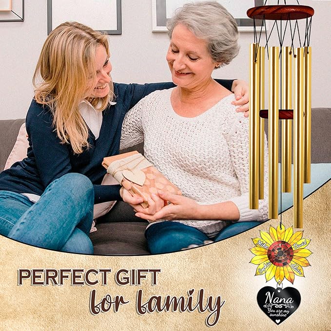 Personalized Grandma Sunflower Wind Chimes for Outside, Custom Crystal Suncatcher Ornament You are My Sunshine, Mother's Day Birthday Gift for Women, Mom, Outdoor Chimes Hanging, Nana Garden Décor