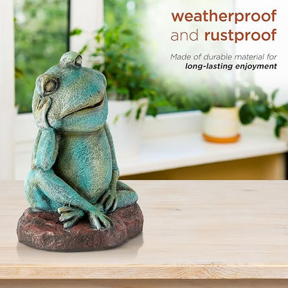 Alpine Corporation ZEN722 15" Thinking Frog Garden Statue – Whimsical Indoor/Outdoor Decorative Figurine, Durable Weather-Resistant, Charming Lawn or Tabletop Décor