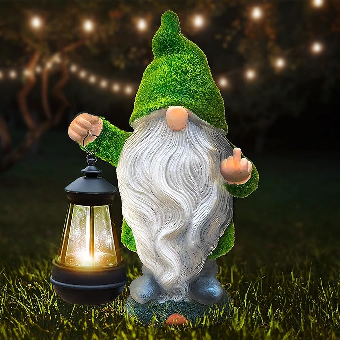 Garden Gnome 11.8, Funny Gnomes with Solar Lantern, Garden Statues Outdoor Clearance, Garden Gnomes Outdoor Funny for Patio Decor