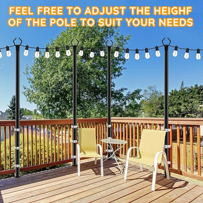 AHRLHR 4 Pack String Light Poles, Outdoor String Light Pole 10ft Forked Metal Light Pole with Adjustable Outdoor Light Stand, Deck, Backyard, Garden, Wedding, Rustproof and Sturdy with Hooks