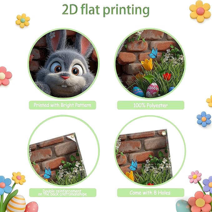 Easter Garage Door Banner Cover, Easter Bunny Colorful Eggs Spring Party Backdrop Decor, Garage Door Cover For Outdoor Yard Holiday Decoration (Cute Bunny)