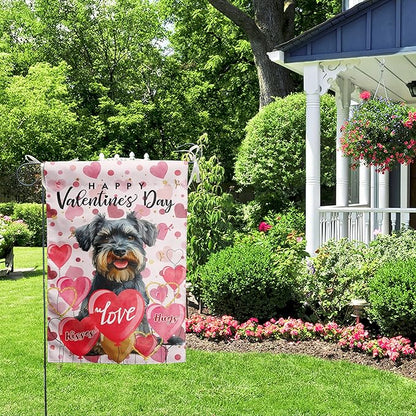 Schnauzer Valentine Garden Flag Valentines Day Flags for Outside 12x18 Double Sided Small Yard Flags Dog Valentine's Day Decor Outdoor Lawn Valentines Banners Front Porch