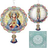 Hanging Wind Spinners Outdoor, 3D Kinetic Metal Wind Spinner with Virgin Mary Sacred Heart Design for Garden Yard Decor, Catholic Gifts for Women Sympathy Memorial