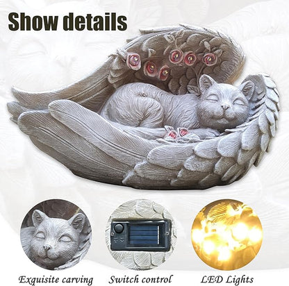 Solar Cat Garden Statue Decor for Outside, Cat Lover Gifts with Wings and 7 LED Lights for Outdoor,Sol Garden and Patio Decor for Yard, Unique Birthday House Warming Gifts for Mom