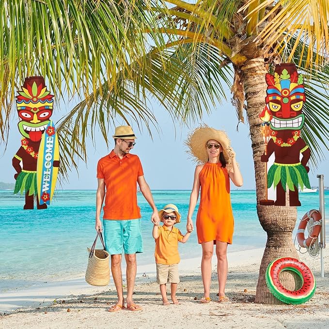 NOVWANG 2 PCS Luau Party Windsock, Hawaiian Party Hanging Decoration Tiki Outdoor Wind Sock for Yard Garden Patio Hawaii Luau Tropical Birthday Decor