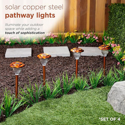 Alpine Corporation LBM174SLR-4 Solar Copper Stainless Steel Pathway LED Lights, 15" H, Bronze, Set of 4