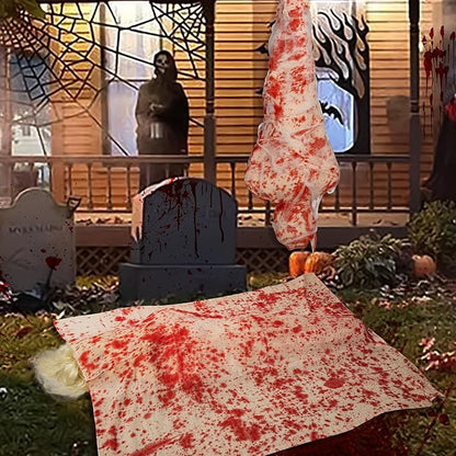 2 Sets Halloween Hanging Cocoon Corpse, 64'' Bloody Inflatable Cocoon Outdoor Decoration Set with Bandage, Scary Dead Body Prop Decor for Outdoor Halloween Party House Yard (Red)