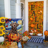 Stained Glass Chocolate Lab Fall Garden Flag Halloween Pumpkin Yard Signs Autumn Sunflower Thanksgiving Banner for Outside 12x18 Double Sided Small Labrador Dog Outdoor Decorative