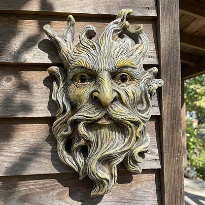10.1" Whimsical Tree Face Sculpture, Garden Peeker Statue, Outdoor Trunk Tree Huggers Art, Landscape Accent Ornament, Hanging Fairy Elve Figurine for Yard Art, Trees Decor Wall Mounted Statues