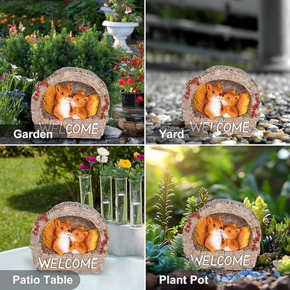 Lily's Home Squirrel Garden Statue, Charming Polyresin Garden Figurine, Multicolored, Welcome Squirrel, Outdoor Garden Decor