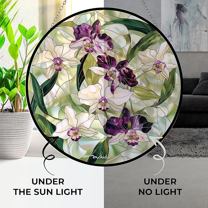 Orchids Suncatcher Stained Glass Window Hangings for Women Mom Red Birds Sun Catchers Colorful Ornament Lovers Gift Gifts for Women Mom Wife