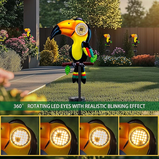 Metal Yard Decor Toucan Statue Decorative Solar Lights Outdoor Garden Whimsical Decor for Patio Lawn Jungle Balcony