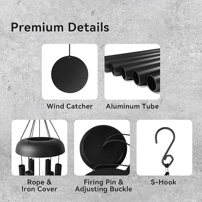 WindChimes Outdoors, 32 Inches Deep Tone Metal WindChimes with 6 Thickened Aluminum Tubes, Wind Chimes for Outside, Memorial Wind Chimes Best Gift for Mom Grandma Women, Black