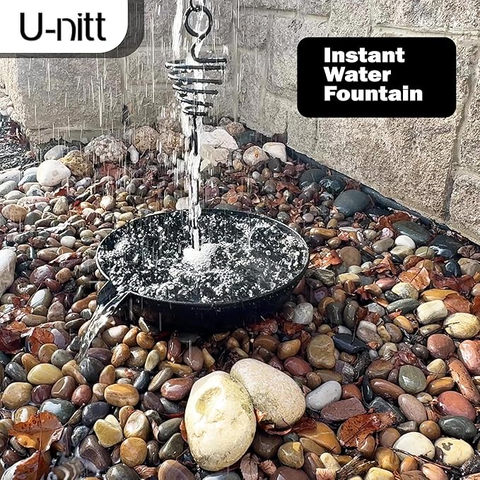 U-nitt 12" Spill Bowl Downspout Catch Basin for Rain Chain Anchoring & Stake | Rainwater Collection for Roof |Gutter Catch Basin | Good for Water Fountain & Birdbath | Black | Handles Heavy Rain