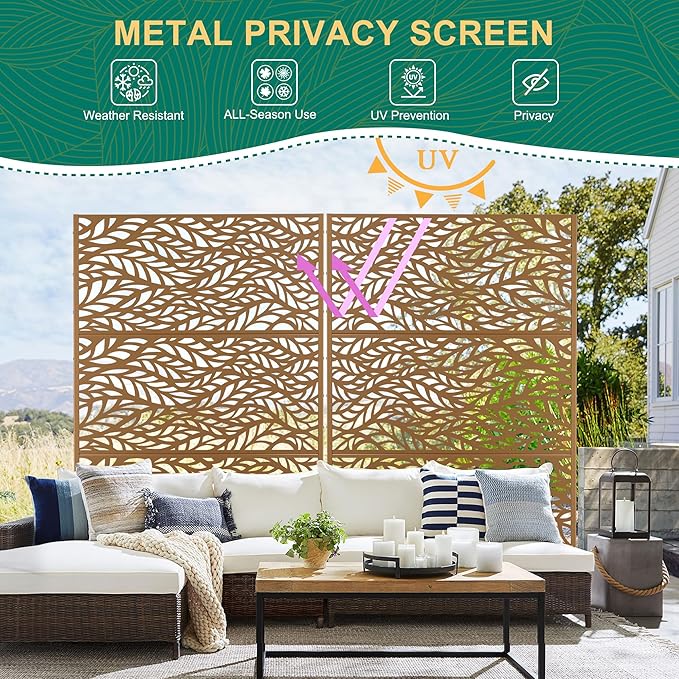 72" H47" W Metal Outdoor Privacy Screen - Freestanding, Decorative Fence (3 Panels)
