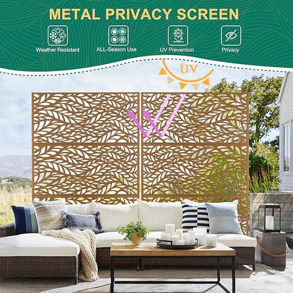 72" H47" W Metal Outdoor Privacy Screen - Freestanding, Decorative Fence (3 Panels)