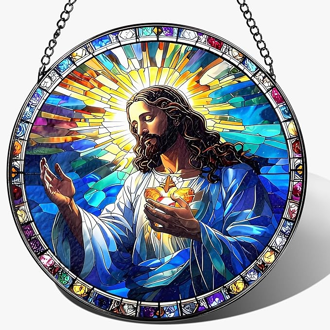 8'' Jesus Christ Suncatcher Ornament, Stained Glass Window Hanging, Christian Home Decor, Religious Decor, Gifts for Christian, Gifts for Christmas, Religious Gift