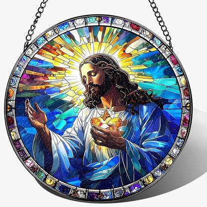 8'' Jesus Christ Suncatcher Ornament, Stained Glass Window Hanging, Christian Home Decor, Religious Decor, Gifts for Christian, Gifts for Christmas, Religious Gift