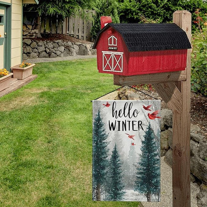 Hello Winter Garden Flag Seasonal Double Sided 12 x 18 Inch Small Yard Flag for Indoor Outdoor Decor Holiday All Seasons