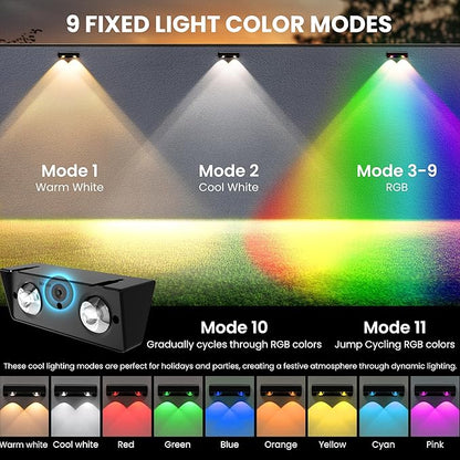 SOLPEX Solar Fence Lights Outdoor, 9 Fixed Colors ＆ Color Changing Fence Solar Lights Outdoor Waterproof IP65, LED Deck Lighting for Halloween Wall Backyard Step Railing Patio Pool Porch(12 Pack)