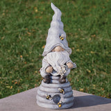 Roman 13.75" Gnome with Beehive Statue | Outdoor Garden Gnome with Bees & Flowers | Resin Whimsical Yard Décor