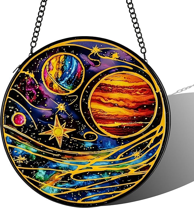 Stained Glass Sun Catcher,Planet Glass Window Hanging Garden Decor,Sun Catchers Indoor Window,Whimsical Decoration for Home Backyard Patio Lawn Porch with 7.9 INCH