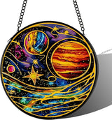 Stained Glass Sun Catcher,Planet Glass Window Hanging Garden Decor,Sun Catchers Indoor Window,Whimsical Decoration for Home Backyard Patio Lawn Porch with 7.9 INCH