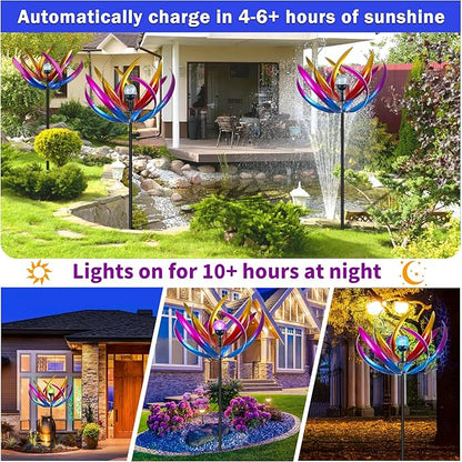 Wind Spinners Outdoor for Yard and Garden - Wind Sculptures & Spinners - 70 Inch Wind Spinner with Solar Powered Multi-Color Glass Ball Light for Yard Garden Backyard Lawn Decorations -Purple and Blue