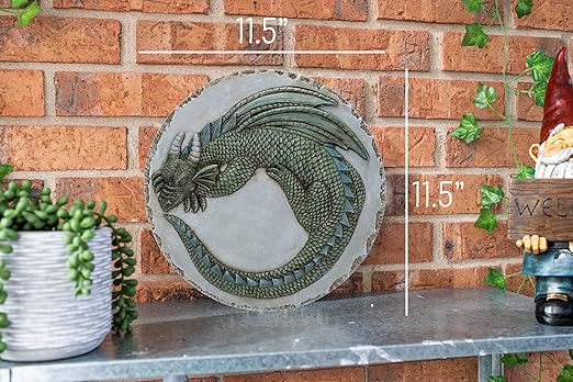 NAT & Jules Animal Character Dimensional Indoor Outdoor 12 inch Round Cast Resin Decorative Garden Stepping Stone, Patio, Walkway Sculpture Yard Art, Green Dragon