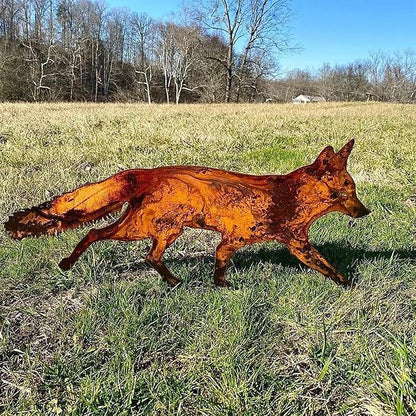 Rustic Metal Fox Garden Stakes: Sneaky Animal Metal Fox Garden Decoration, 3D Animal Shape Yard Art Sculptures for Patio Lawn Yard Backyard Art Decoration