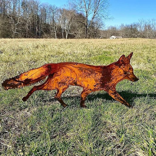 Rustic Metal Fox Garden Stakes: Sneaky Animal Metal Fox Garden Decoration, 3D Animal Shape Yard Art Sculptures for Patio Lawn Yard Backyard Art Decoration