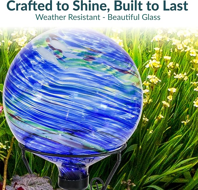 Sunnydaze 10-Inch Gazing Ball for Garden - Glass Gazing Globe for Outside - Garden Orb Yard Decor - Northern Lights