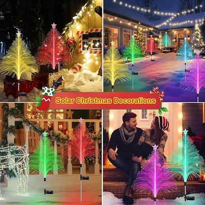 MRHEPHAESTUS Solar Christmas Decorations, 6 Pack 38.5 Inch 7 Color Changing Jellyfish Lights with 5 Layer Optical Fiber Solar Flower Lights for Outdoor Xmas Yard Garden Pathway Decor