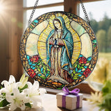 8 Inch Our Lady of Guadalupe Stained Glass Suncatcher, Stained Glass Window Hanging, Mexican Mom Window Hanging, Latin Mom Gift, Gifts for Mother's Day, Religious Gift, Gifts for Christian