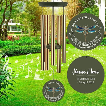 ASTARIN Personalized Wind Chimes, Memorial Wind Chimes, Dragonfly Custom Name Sympathy Gifts Windchime for Loss of Loved One, Condolences 30in/36in Wind Chime for Loss of Loved Ones(Produced in USA)