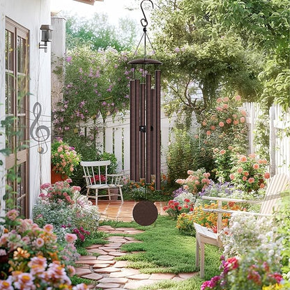 Large Aluminium Wind Chimes 38" with Classic Sound, Coolest Metal Windchimes Outdoors with Pine Wood Striker, Unique Gift for Mom, Garden Decoration(38" Brown)