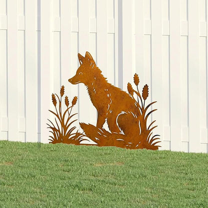 Rusty Fox Garden Stake - Metal Yard Art Sculpture, Fox Outdoor Decor for Garden, Patio & Law