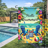 HOMETITUTE Hello Summer Garden Flag Beach Chair Sunset Sea 12x18 Inch Double Sided Welcome Small Seasonal Holiday Yard Outdoor Sign Outside Home House Beach Party Decorations