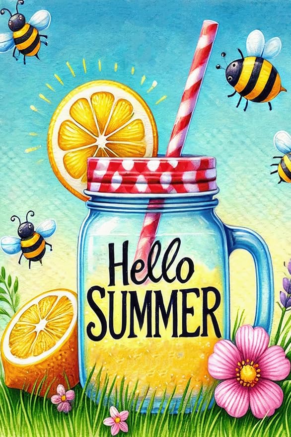 HOMETITUTE Hello Summer Garden Flag Mason Jar Flag 12x18 inch Double Sided Beach Seasonal Flags Yard Outdoor Lawn Decor Rustic Nautical Seasonal Farmhouse Decorations