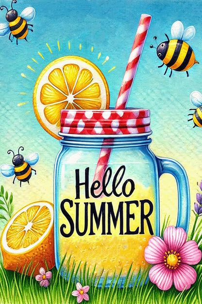HOMETITUTE Hello Summer Garden Flag Mason Jar Flag 12x18 inch Double Sided Beach Seasonal Flags Yard Outdoor Lawn Decor Rustic Nautical Seasonal Farmhouse Decorations