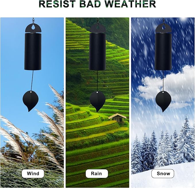Wind Chimes for Outside Deep Tone, Large Metal Cylinder Memorial Wind Chimes Outdoor - Serenity Bell with Deep Resonance Outdoor Decor for Garden Patio Yard Porch - Black
