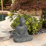 LuxenHome Buddha Statue Outdoor and Indoor, 17" Fiber Stone Meditating Buddha Garden Statues Outdoor, Zen Sculptures, Outdoor Statues for Garden, Patio, Backyard Deck