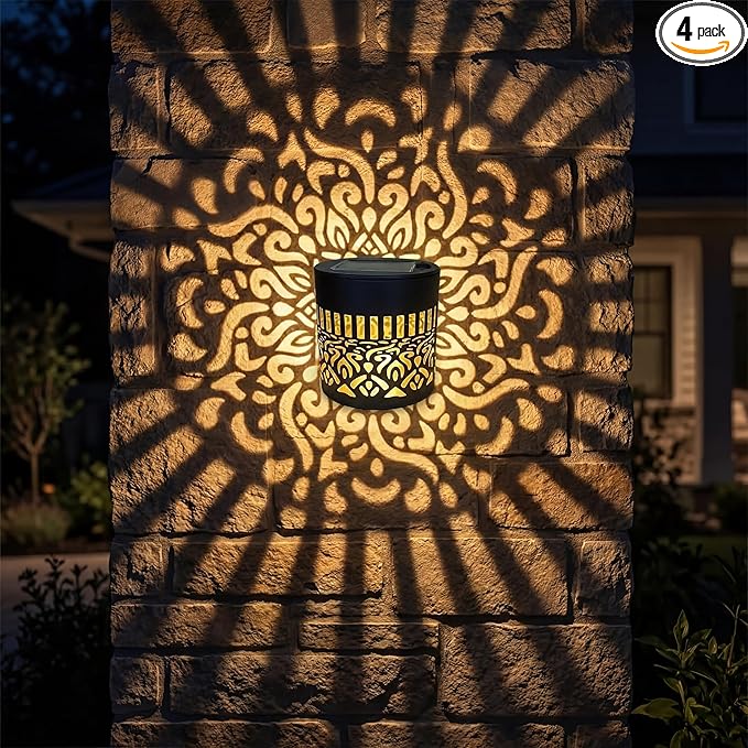 Decorative Solar Mandala Lights, Metal Outdoor Step Wall Lights, Waterproof Solar Powered Mandala Fence Lights for Garden Patio Yard Decor,Eco-Friendly & Easy Install (4)